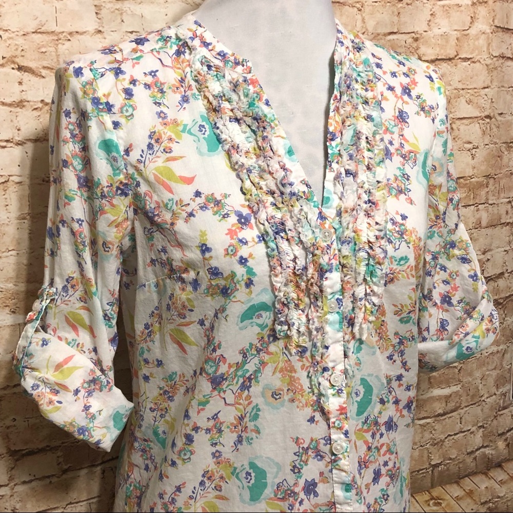 Lauren Conrad Floral Roll Tab Blouse - Picture 2 of 8